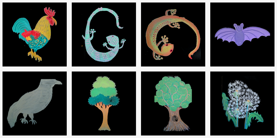 All eight finished logos on a light gallery background