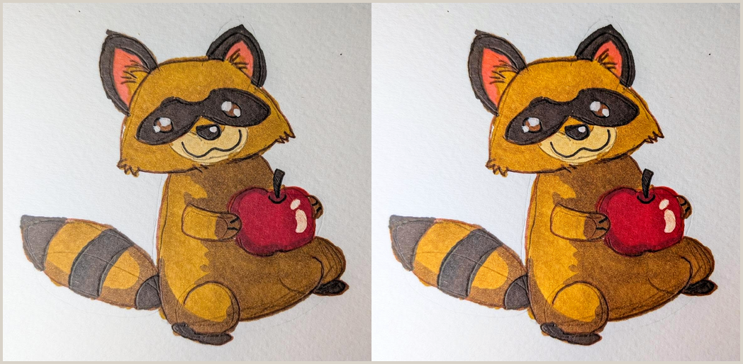Before and after: the dull warm source on the left, the polished version on the right