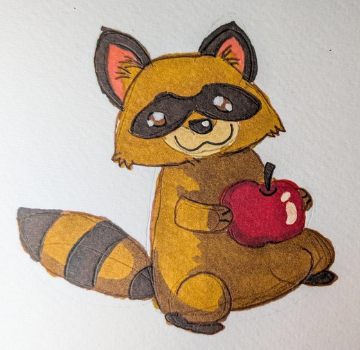The source painting: a watercolour raccoon on cold-press paper